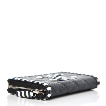 Chanel Caviar Quilted Stripe Filigree Zip Wallet Black White 4 of 10