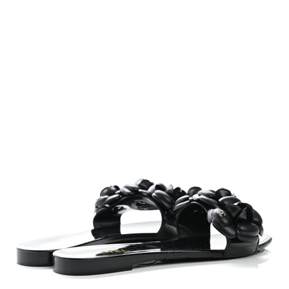 Chanel Patent Quilted Camellia Sandal 38 Black 4 of 14