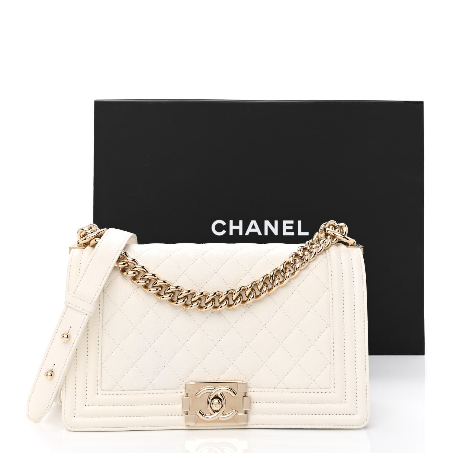 Chanel Caviar Quilted Medium Boy Flap White 11 of 11