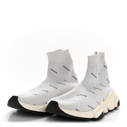 Balenciaga Technical 3D Recycled Knit Allover Logo Womens Speed 2.0 Sneakers 38 White 4 of 8