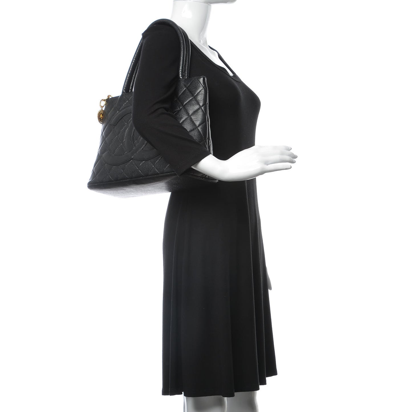 Caviar Quilted Medallion Tote Black