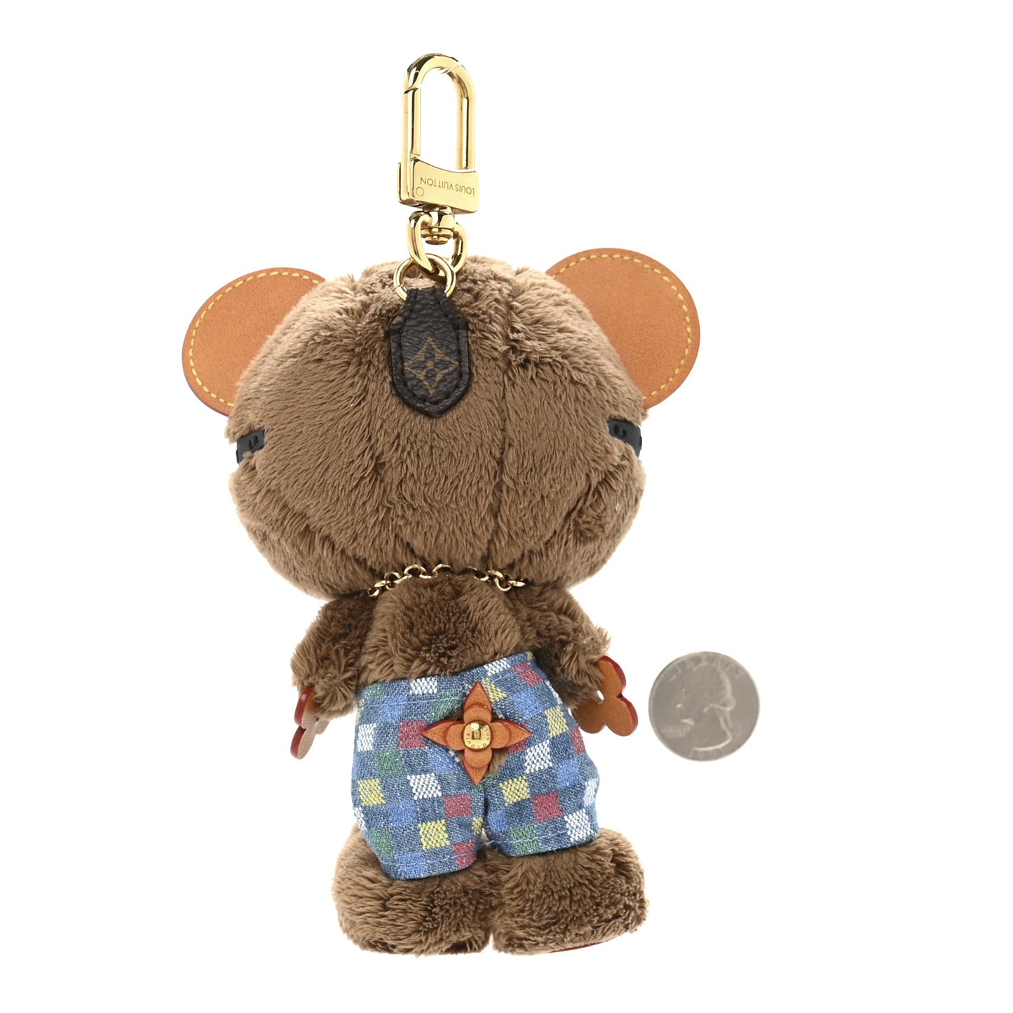 Faux Fur LV Louis Bear Super Vision Bag Charm Key Holder Blue