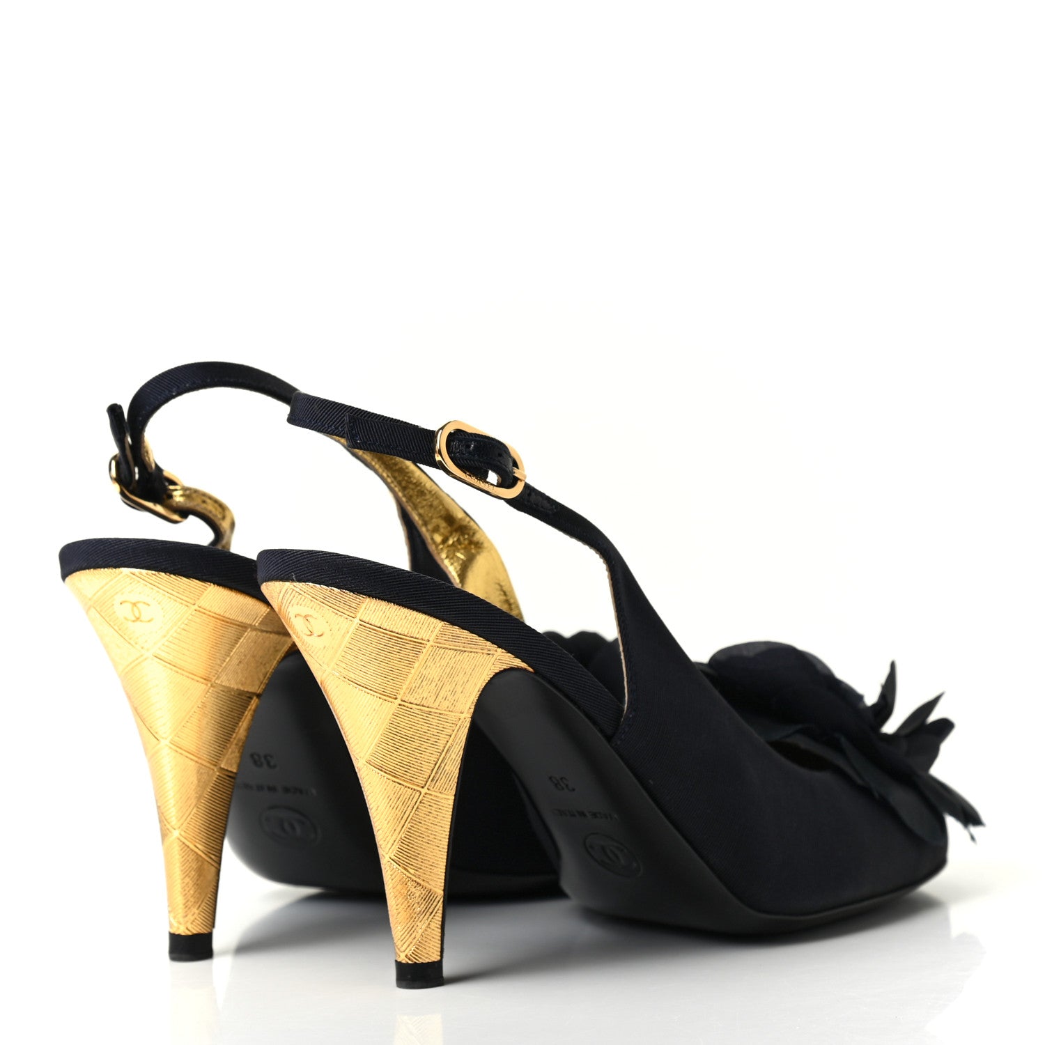 Chanel Grosgrain Camellia Slingback Pumps 38 Black 3 of 4