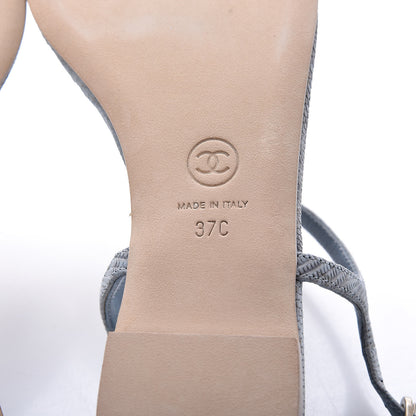 Chanel Lizard Pearl CC Sandals 37 Light Blue 6 of 9