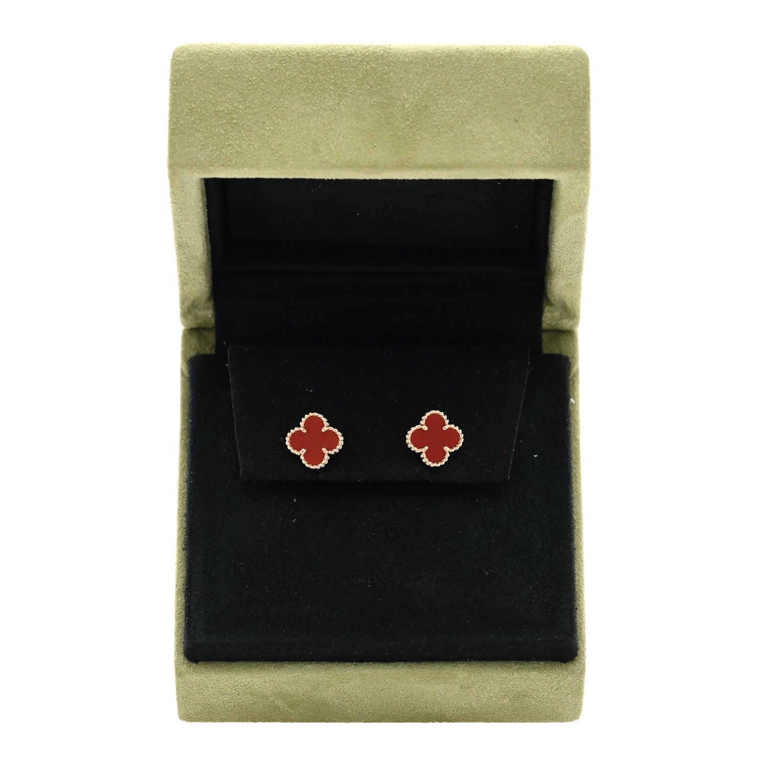 Van Cleef & Arpels 18K Rose Gold Carnelian Sweet Alhambra Earrings 5 of 5