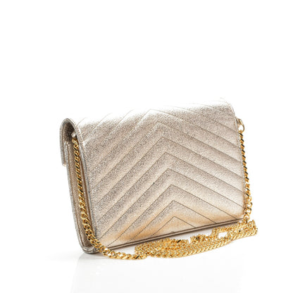 Saint Laurent Grain De Poudre Matelasse Chevron Monogram Chain Wallet Gold 3 of 10