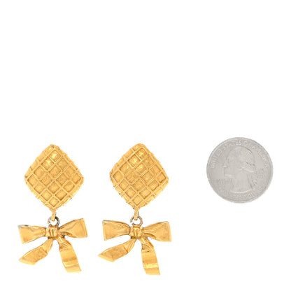 Chanel Metal CC Bow Drop Clip On Earrings Gold 2 of 6