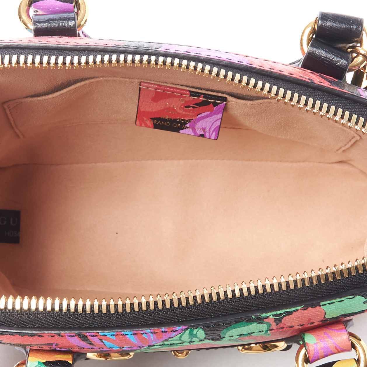 Gucci X KEN SCOTT New Shangai Calfskin Jenny Floral Print Mini Horsebit 1955 Top Handle Bag Black Pink 4 of 10