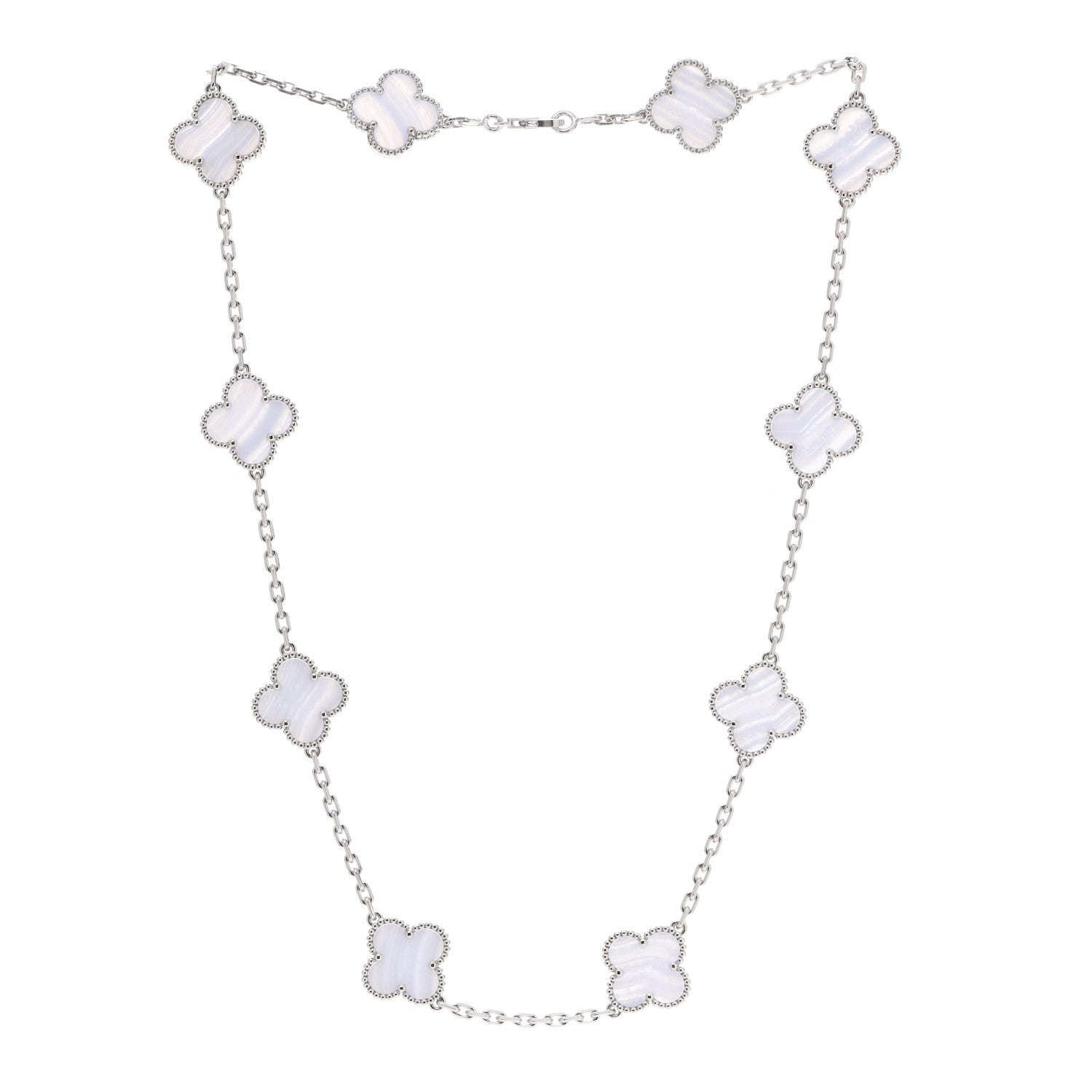 Van Cleef & Arpels 18K White Gold Chalcedony 10 Motifs Vintage Alhambra Necklace 3 of 7