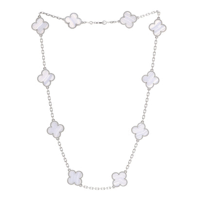 Van Cleef & Arpels 18K White Gold Chalcedony 10 Motifs Vintage Alhambra Necklace 3 of 7