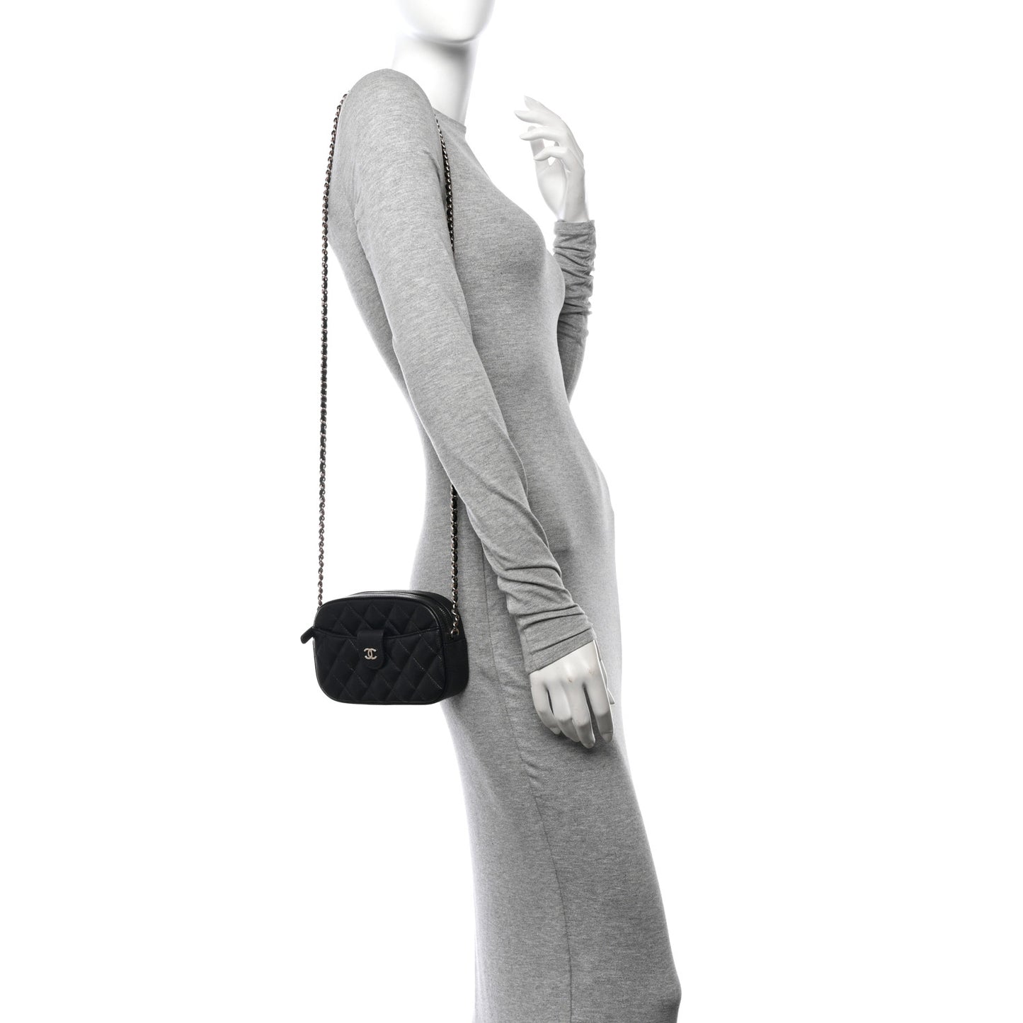 Caviar Quilted Chain Camera Bag Black
