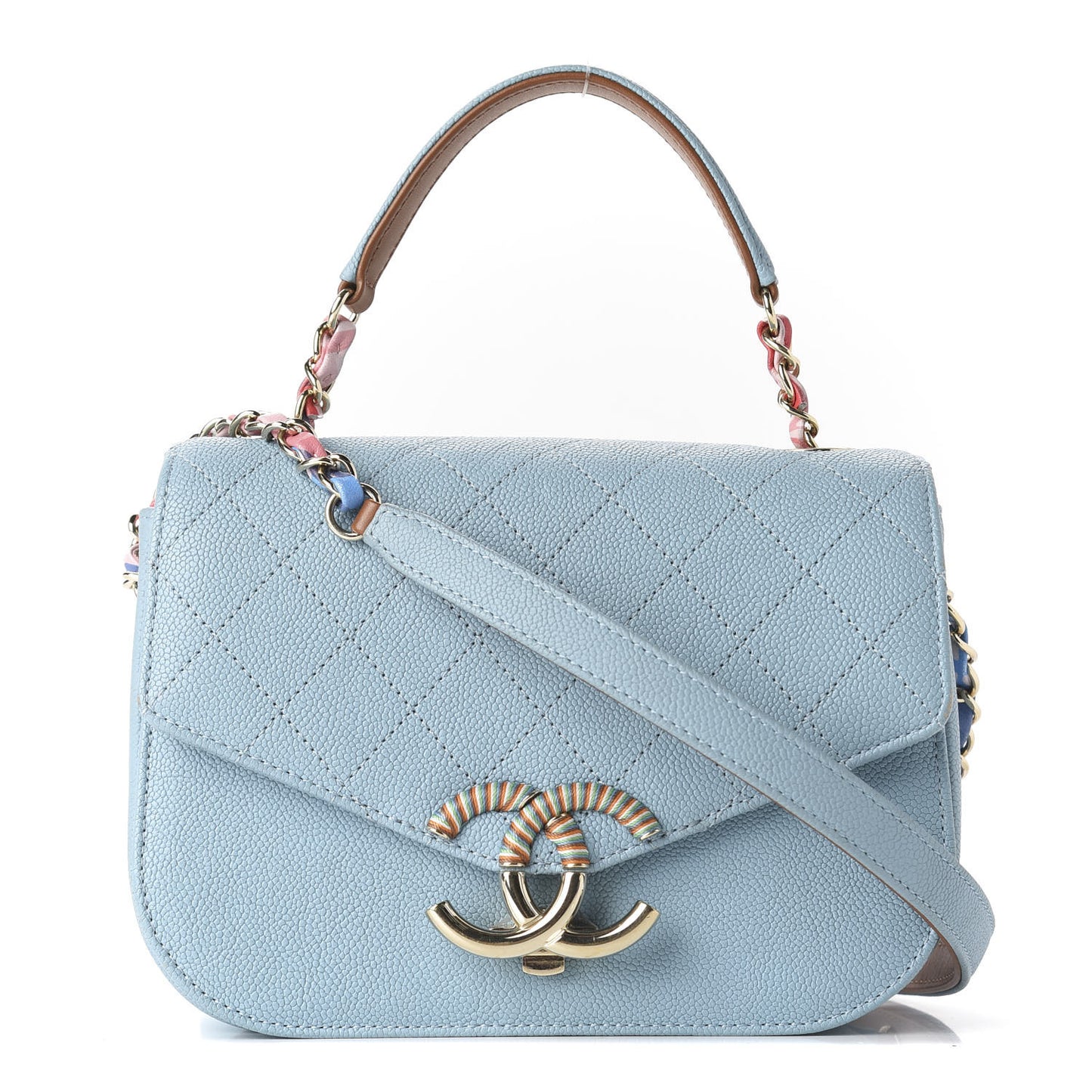 Caviar Quilted Thread Around Single Flap Blue