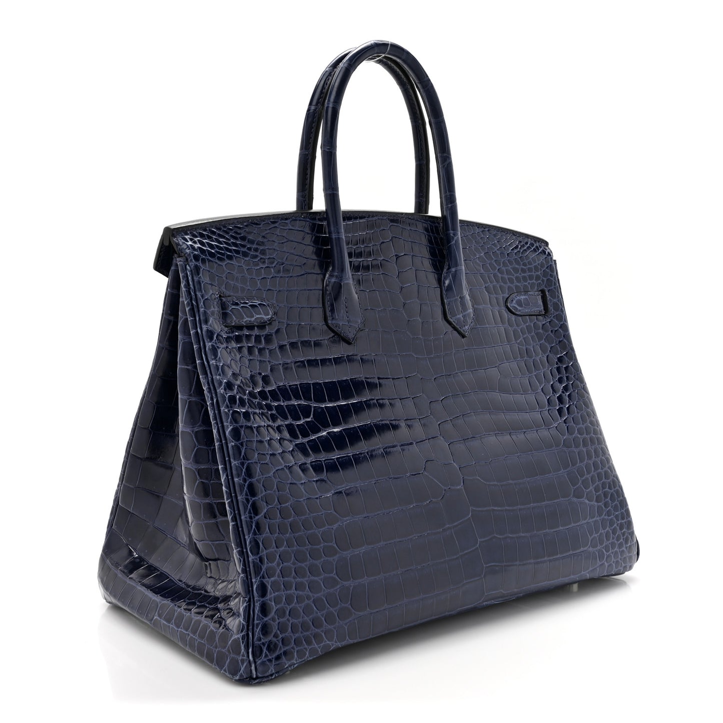 Shiny Porosus Crocodile Horseshoe Birkin 35 Bleu Electrique Black