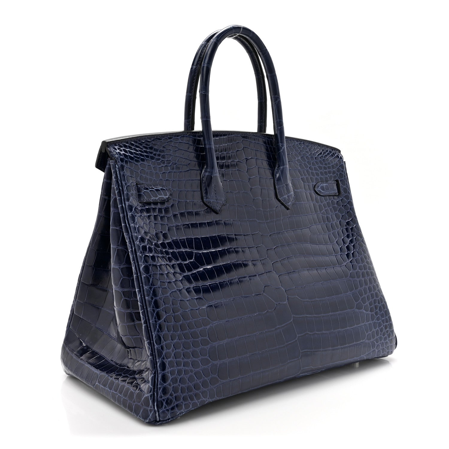 Hermes Shiny Porosus Crocodile Horseshoe Birkin 35 Bleu Electrique Black 3 of 14