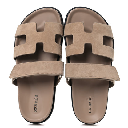 Hermes Suede Goatskin Womens Chypre Sandals 37 Beige Argile 2 of 9