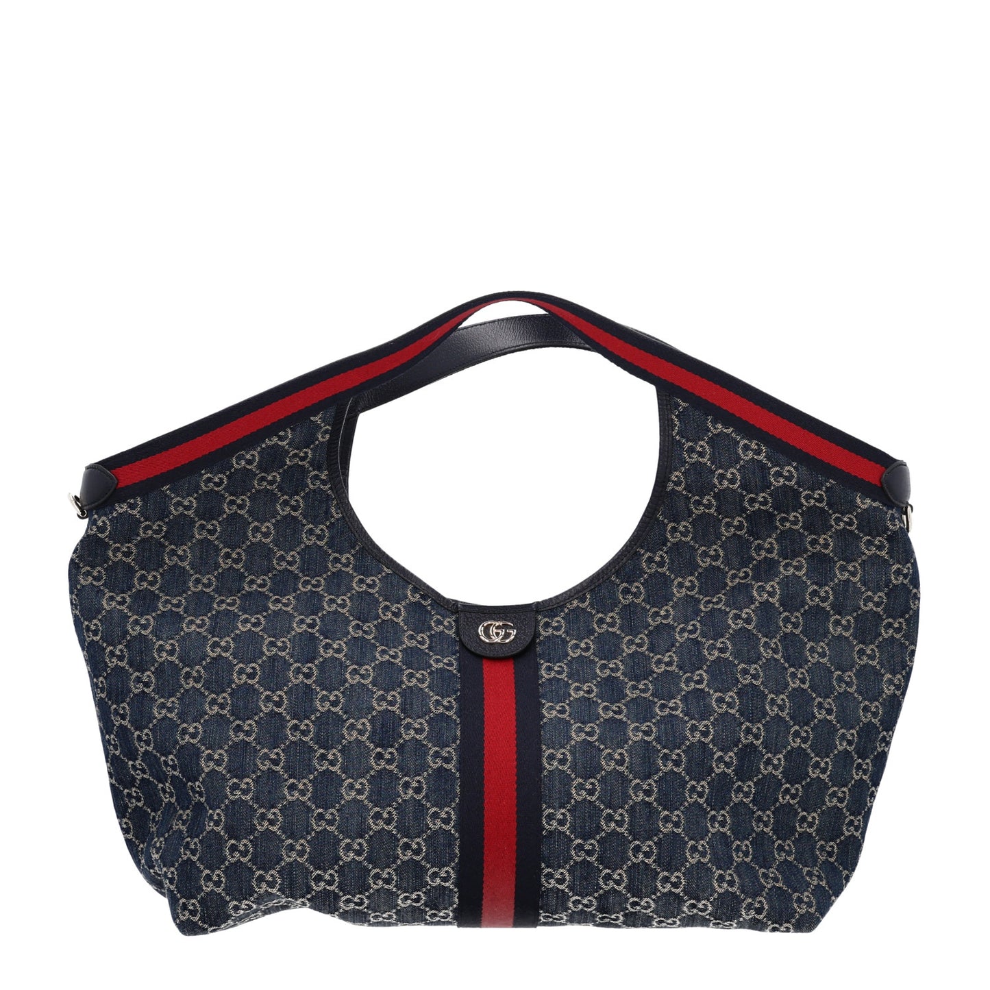 Denim GG Monogram Web Large Giglio Tote Blue