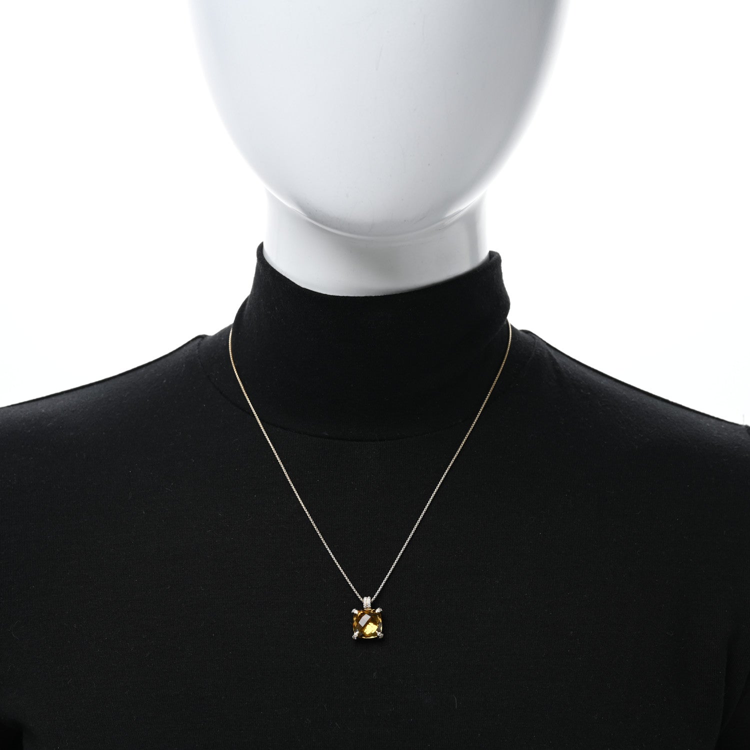 David Yurman 18K Yellow Gold Diamond Citrine 11mm Chatelaine Pendant Necklace 2 of 4