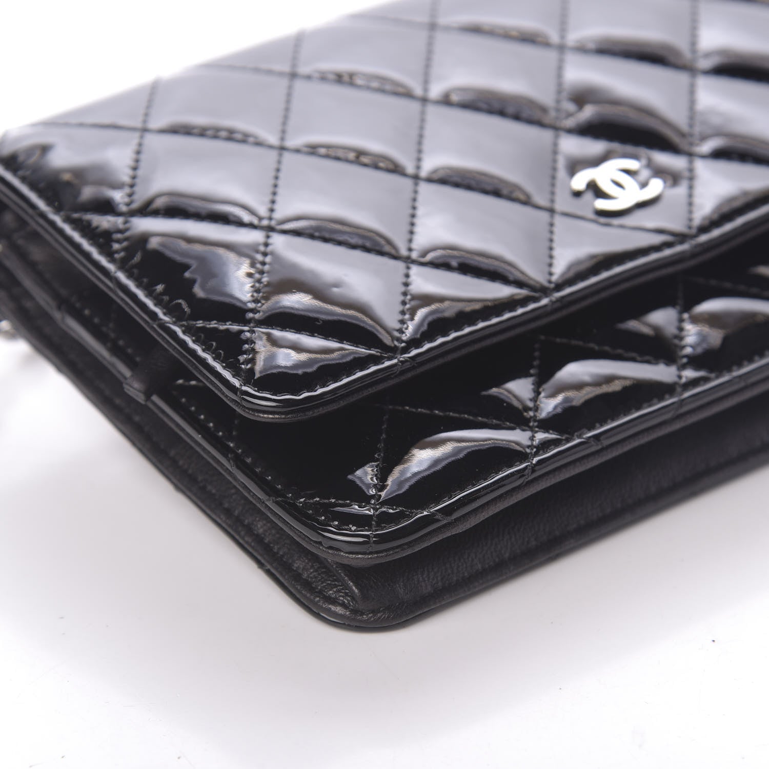 Chanel Patent Quilted Wallet On Chain WOC Navy Blue 10 of 11
