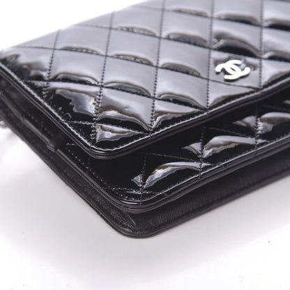 Chanel Patent Quilted Wallet On Chain WOC Navy Blue 10 of 11