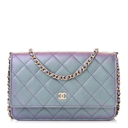 Chanel Iridescent Caviar Quilted Wallet on Chain WOC Dark Blue 1 of 12