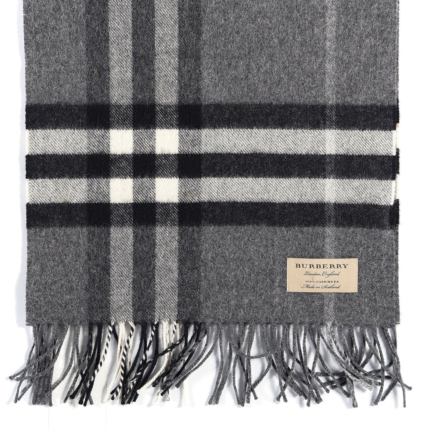 Burberry Cashmere Giant Check Fringe Scarf Grey 3 of 4