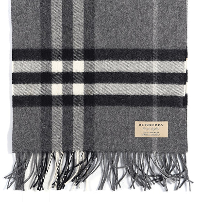 Burberry Cashmere Giant Check Fringe Scarf Grey 3 of 4