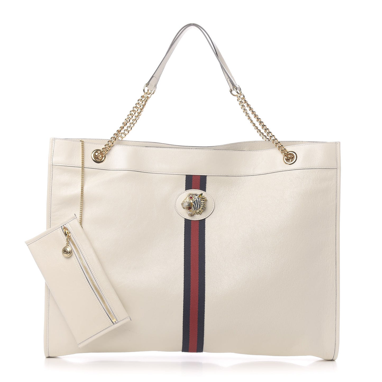 Calfskin Maxi Rajah Chain Tote White
