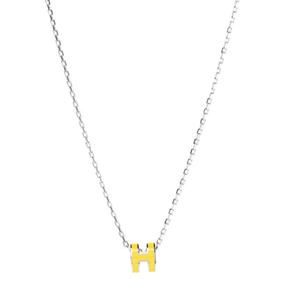 Hermes Lacquered Palladium Mini Pop H Pendant Necklace Jaune Sature 1 of 5
