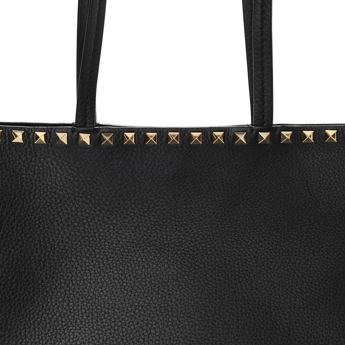 Grained Calfskin Small Rockstud Shoulder Tote Black