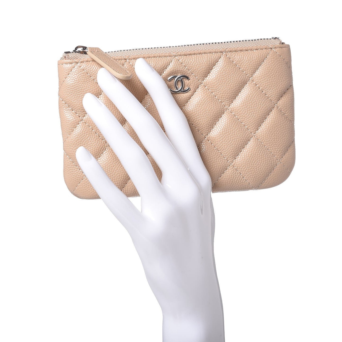 Caviar Quilted Small Cosmetic Case Beige