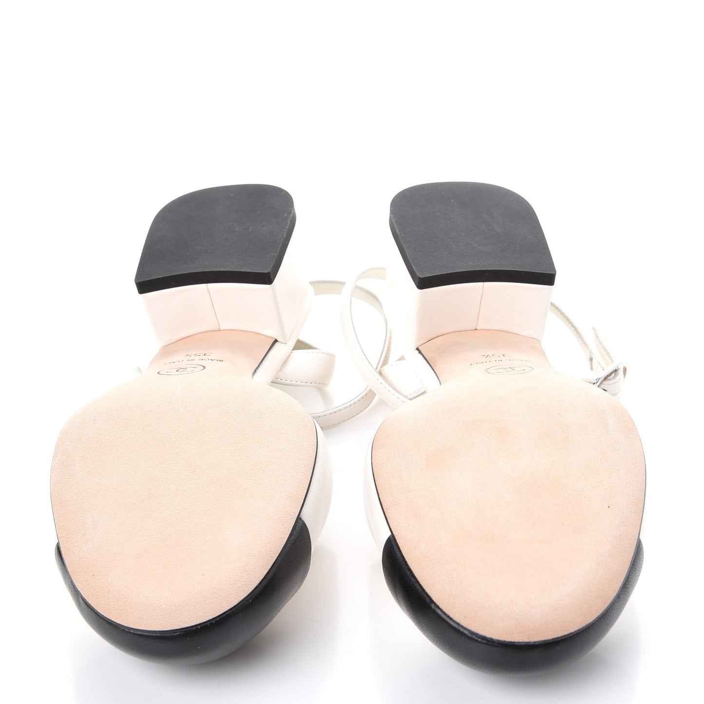 Lambskin Cap Toe CC Slingback Sandals 35.5 White Black