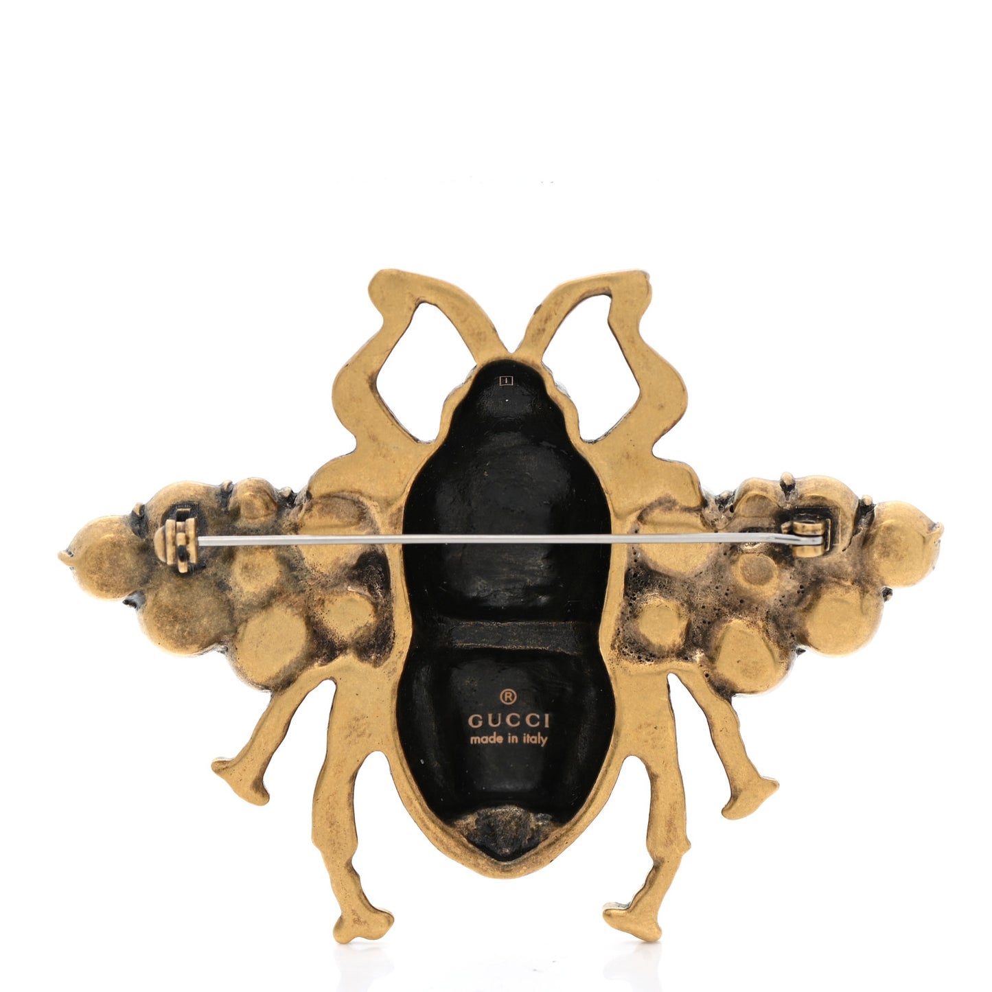 Metal Pearl Crystal Bee Brooch Aged Gold