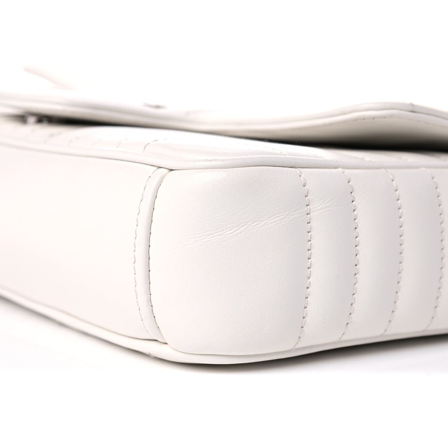 Soft Calfskin Impunture Diagramme Medium Chain Flap Shoulder Bag White