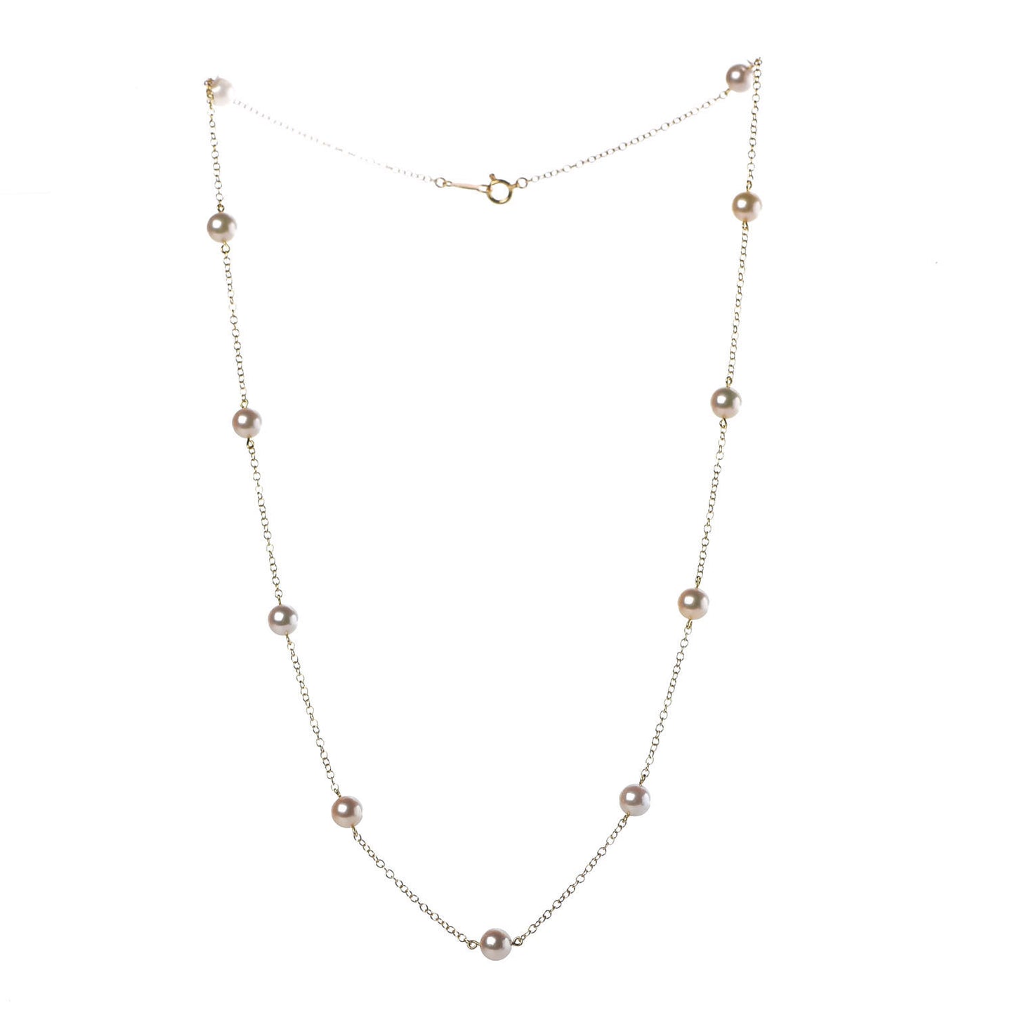 18K Yellow Gold Akoya Pearl 5.5mm Station Necklace