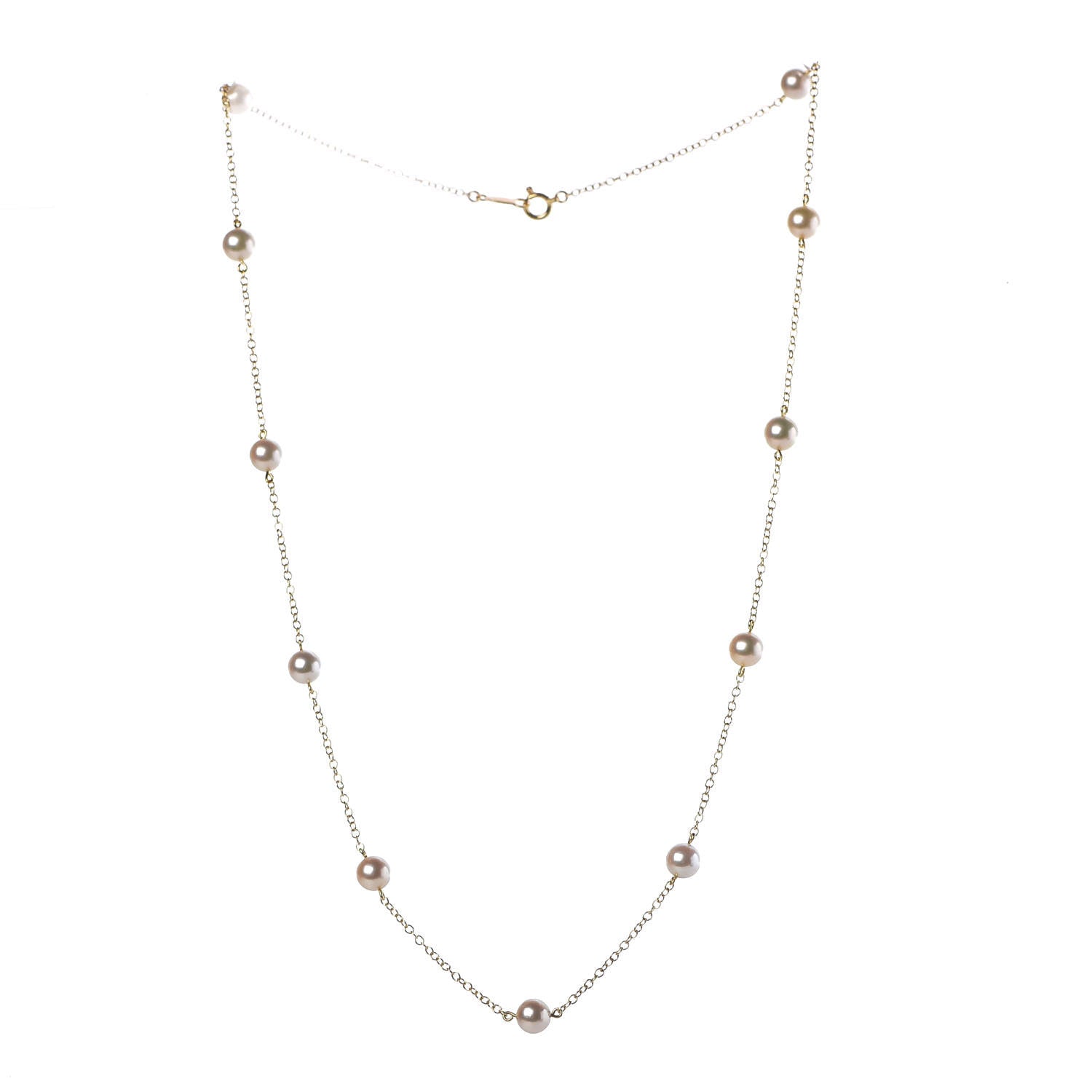 Mikimoto 18K Yellow Gold Akoya Pearl 5.5mm Station Necklace 3 of 5