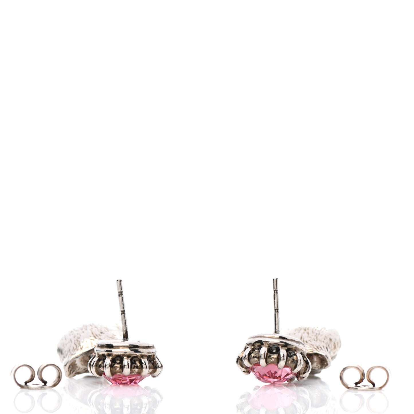 Metal Crystal Feline Earrings Aged Gold Pink