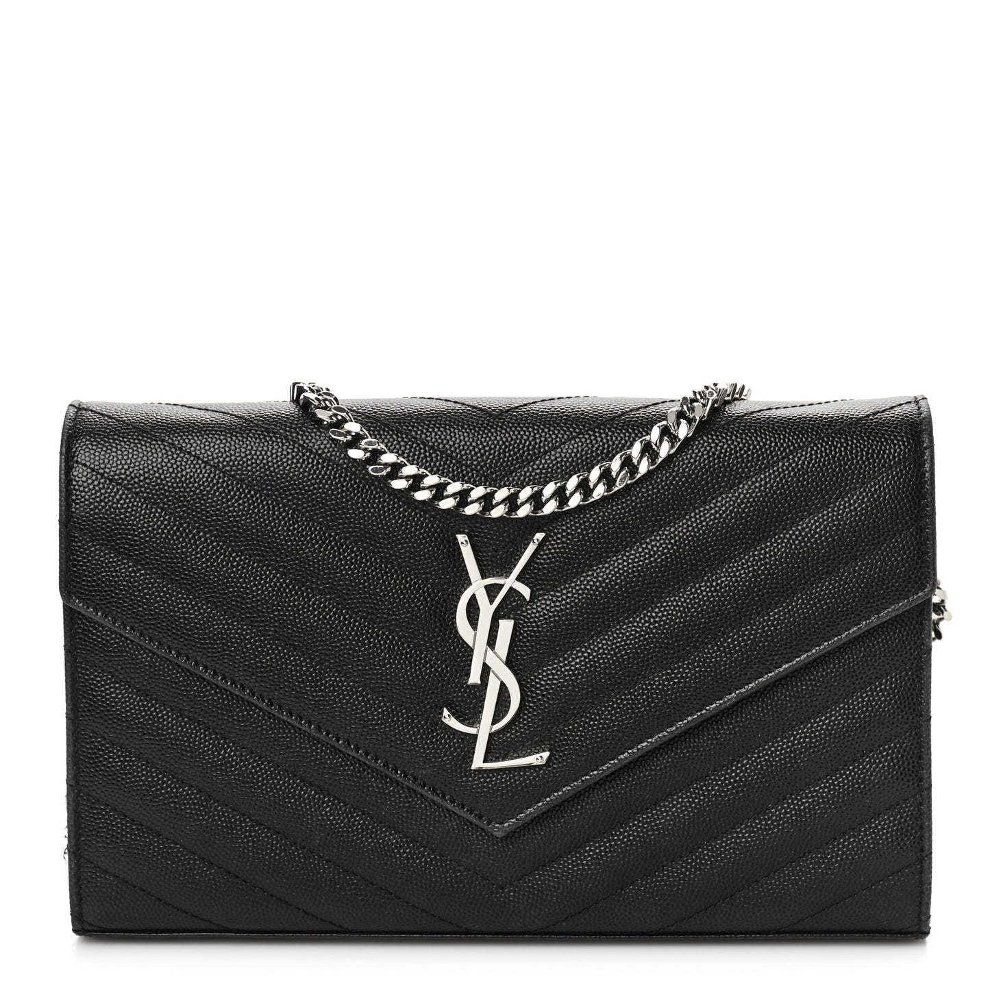 Grain De Poudre Matelasse Chevron Monogram Chain Wallet Black