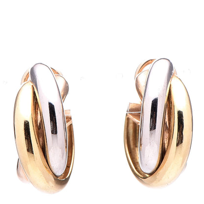 Cartier 18K Pink Yellow White Gold 9.5mm Trinity Hoop Earrings 1 of 12