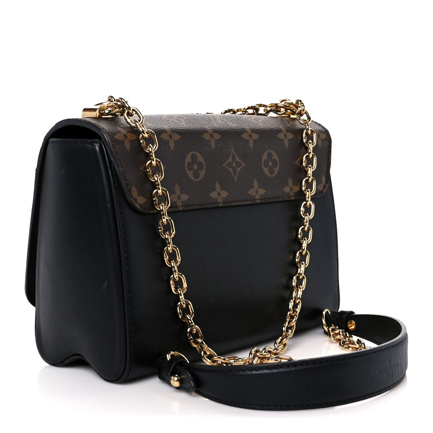 Veau Satin Monogram Twist Shoulder Bag MM Black