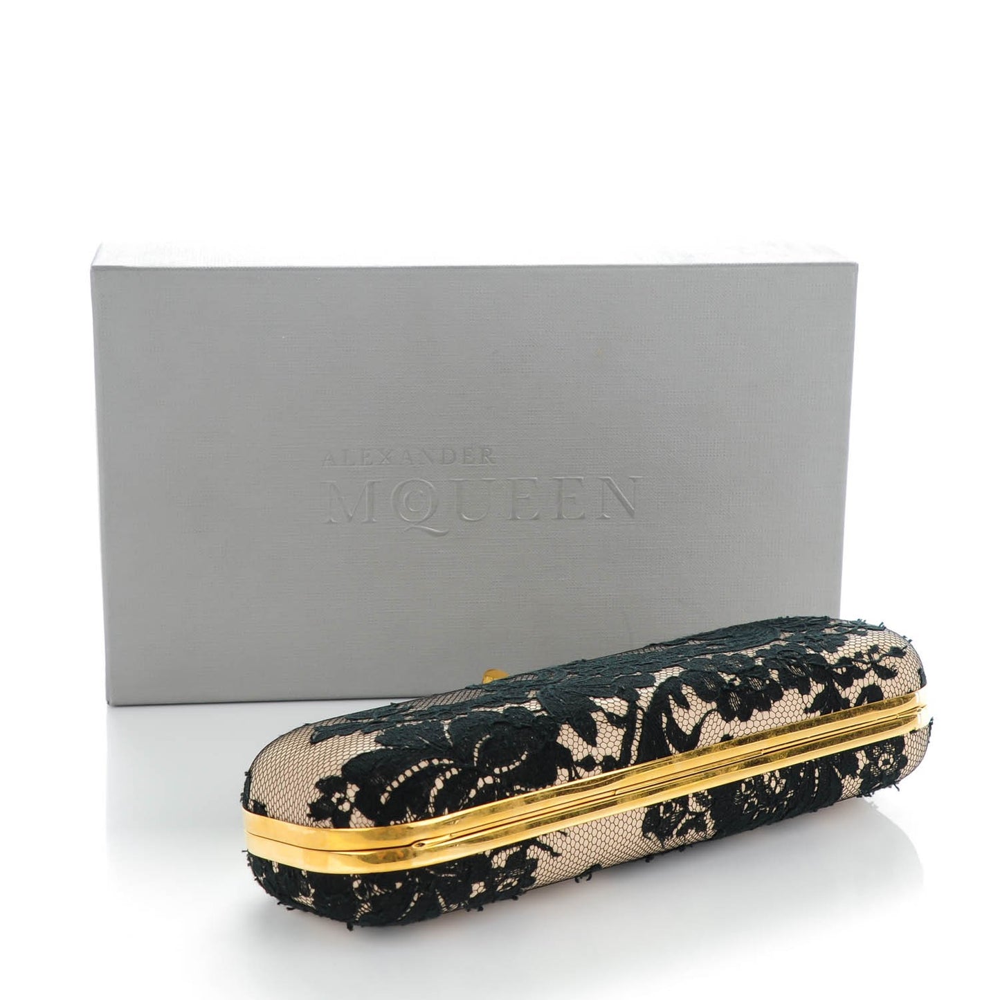 Lace Knuckle Duster Clutch Black Beige