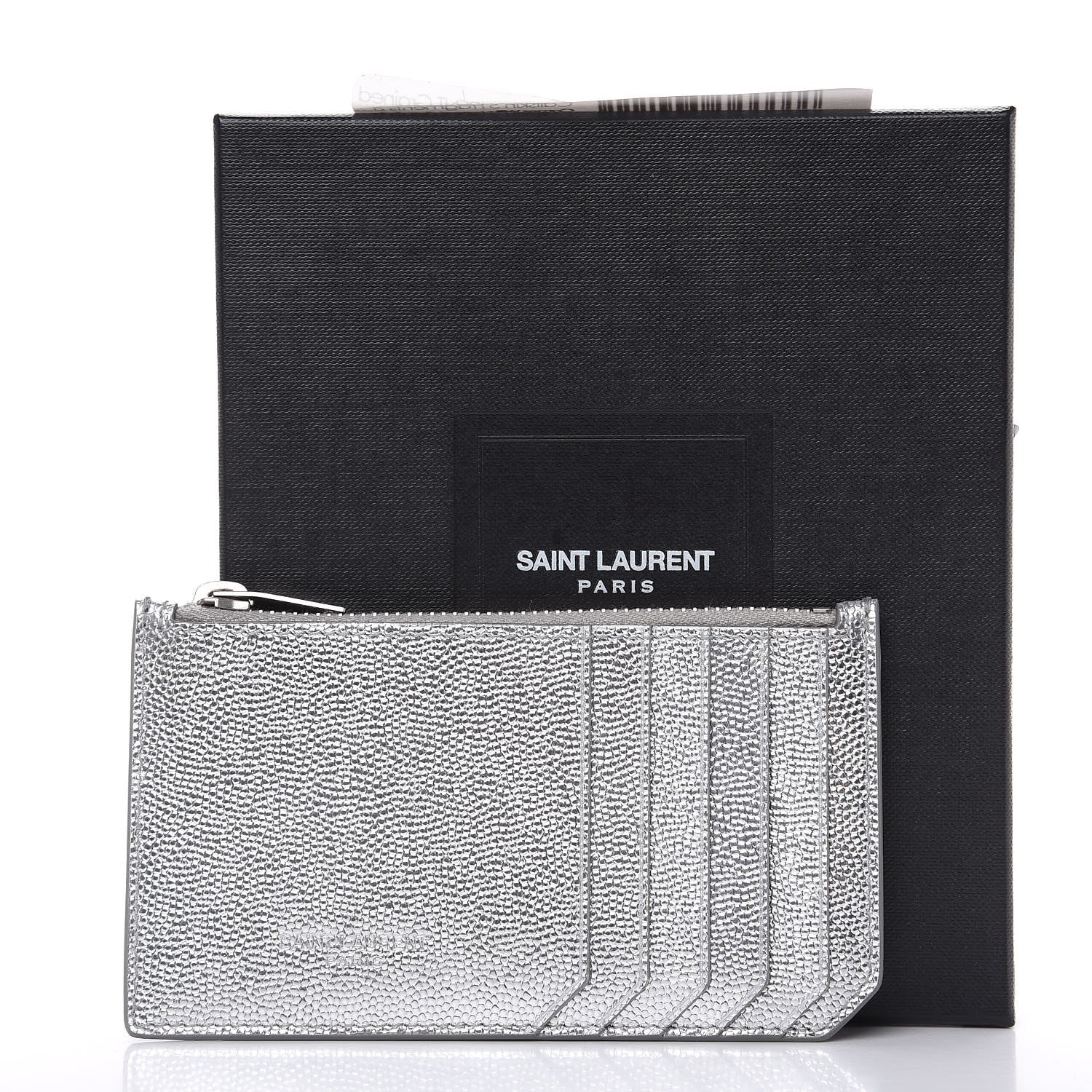 Saint Laurent Grained Calfskin 5 Fragments Zip Pouch Card Holder Silver 8 of 8