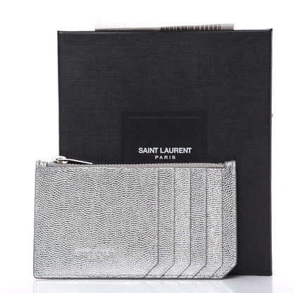 Saint Laurent Grained Calfskin 5 Fragments Zip Pouch Card Holder Silver 8 of 8