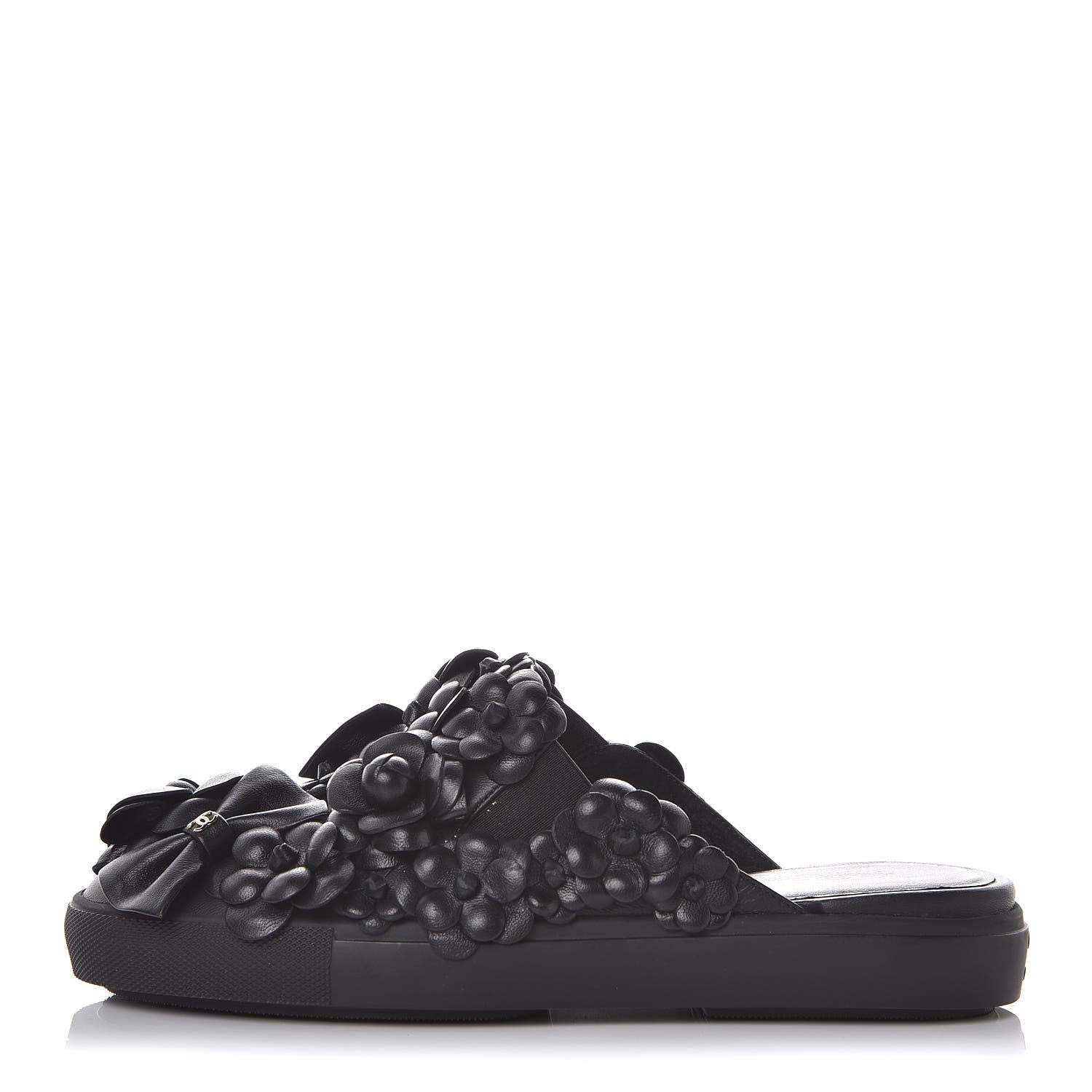 Chanel Calfskin Camellia Slip On Sneakers 37.5 Black 1 of 8