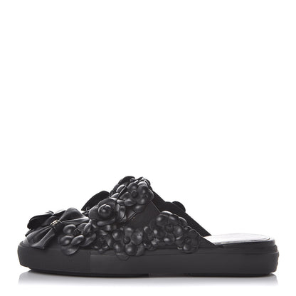 Chanel Calfskin Camellia Slip On Sneakers 37.5 Black 1 of 8