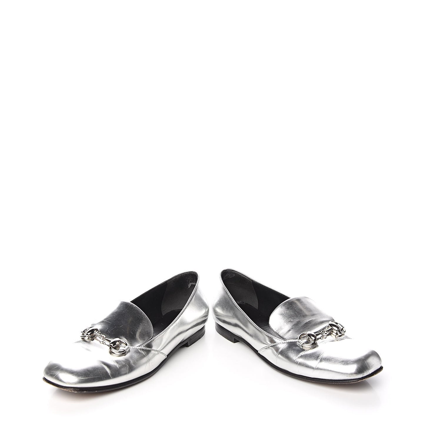 Metallic Calfskin Womens Horsebit Loafers 36 Silver