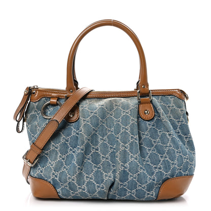 Gucci Denim Monogram Medium Sukey Top Handle Blue 1 of 10
