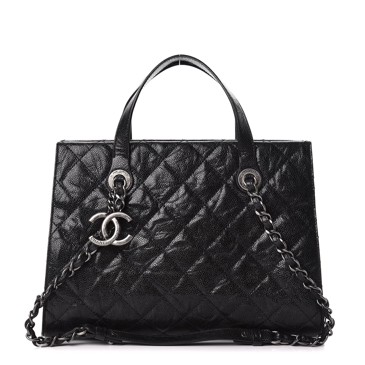 Chanel Crumpled Grained Calfskin Quilted CC Crave Tote Black 1 of 11