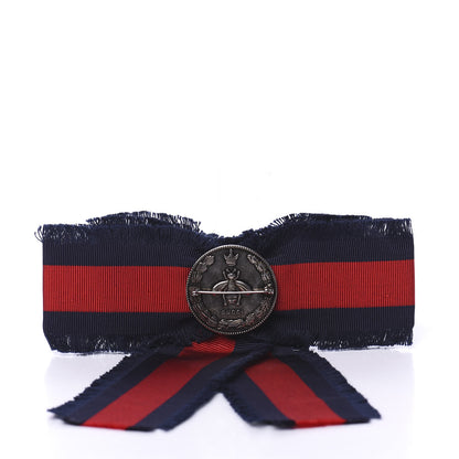Gucci Grosgrain Web Crystal Bow Brooch Blue Red 3 of 4