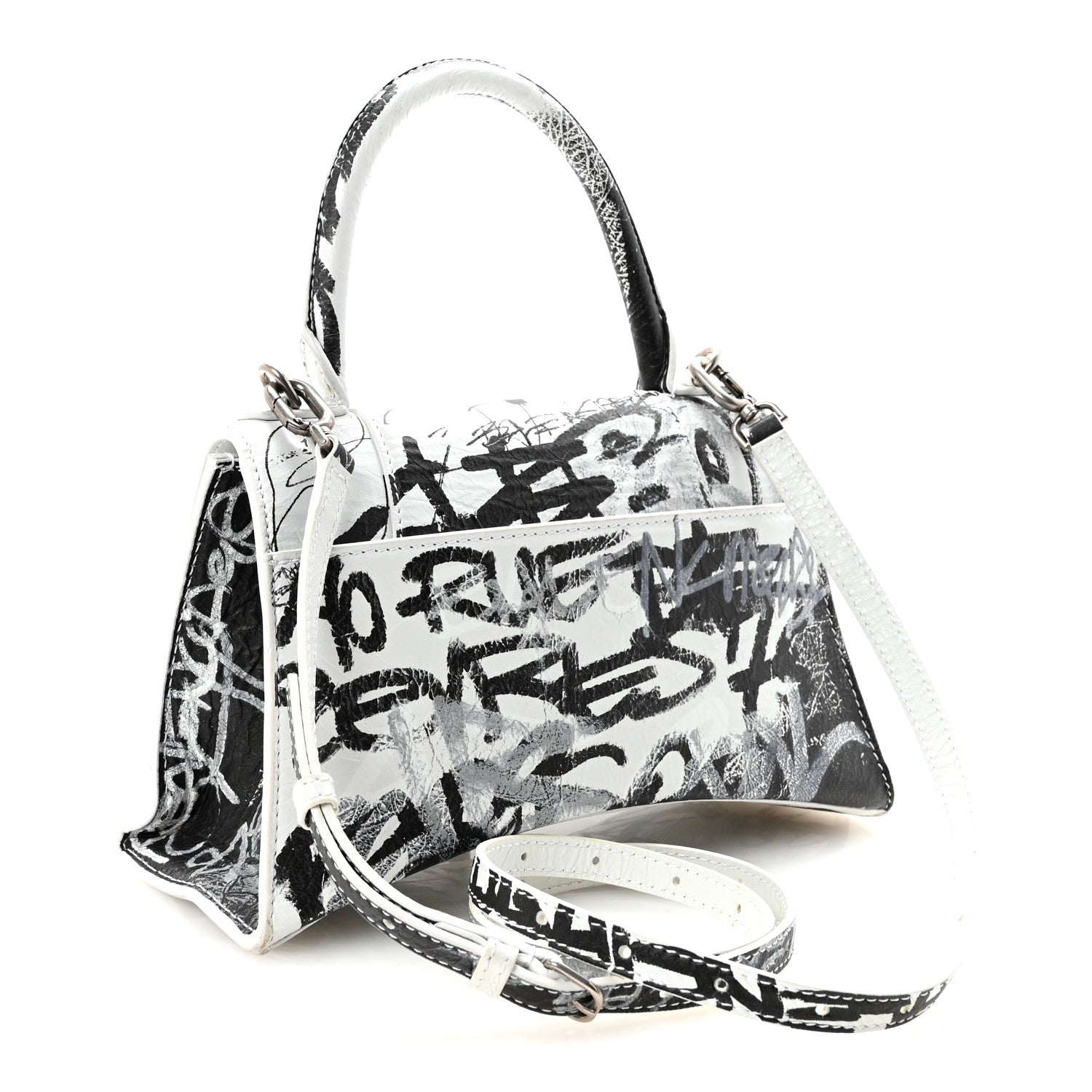 Balenciaga Smooth Calfskin Graffiti Hourglass Top Handle Bag Small