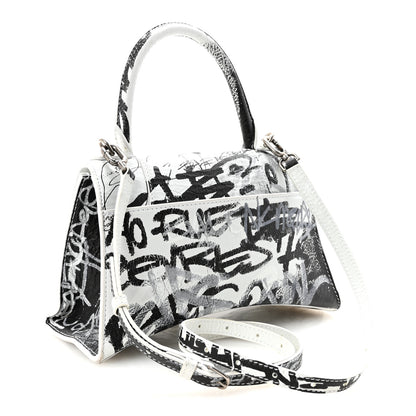 Balenciaga Smooth Calfskin Graffiti Hourglass Top Handle Bag Small White Black 3 of 9